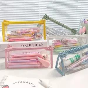 심플 투명 사각형 PVC 필통 지퍼 소품 파우치 볼펜필통 볼펜파우치 (WBF473E)