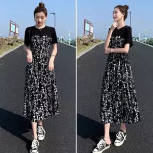 고품질 봄여름 샤랄라 꽃무늬패턴 하이웨스트 반팔 원피스 미니원피스 (WBFD6A2)