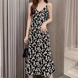 고품질 끈나시 플라워 패턴 원피스 A라인 여친룩 여름 원피스 여름롱원피스 (WB67F99)