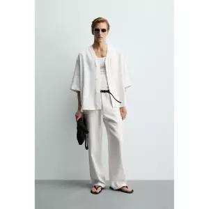 ZARA 릴랙스핏 VISCOSE-헴프 셔츠 - 오이스터-화이트 467074225트루