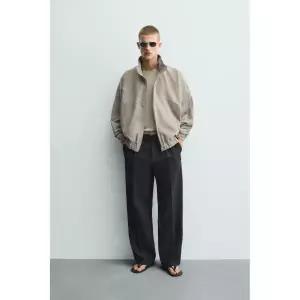 ZARA 릴랙스핏 스웨이드 LEA더R 점퍼 - Ta업e 그레이 0624트루00832