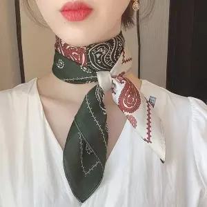 페이즐리 쁘띠 스카프 70 여자 목 명품 딥그린 배색 (W96D410)