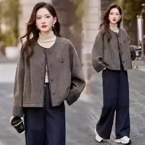 봄 캐주얼 추동 여친 모직 쇼트 실용성 코트 배색 라운드 SPO마켓3