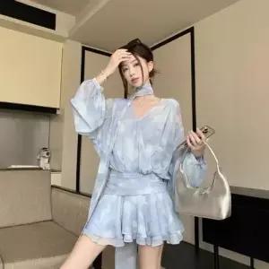 가을 빈티지 스커트 원피스 여성 플리츠 빅사이즈 예쁜 긴팔 쇼트 프렌치 쉬폰 SPO마켓3