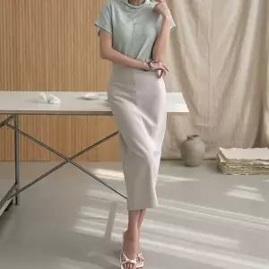 여성 하이웨스트 H라인 롱스커트 뒷트임 절개 스판