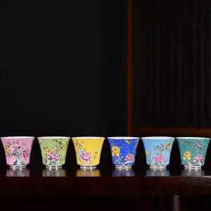 명작 전통 다기 찻잔 6p세트 도자기 플라워 사케잔 다도세트