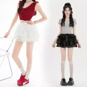 스커트 레이스 볼륨 발레풍 A라인 여자쉬폰스커트 스윗걸 케이크 ible1