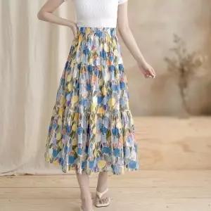 여성 여름 플라워 캉캉 롱코튼 스커트_25401646_588872