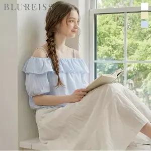 [블루레이스] 시스루 줄지 벌룬핏 블라우스_B6M3BL6231