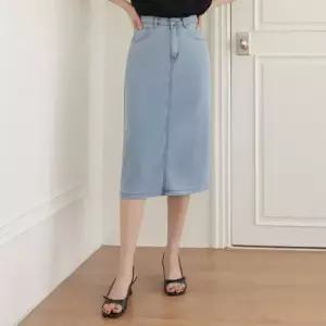 시크라인 XXL까지) 리크엘 데님 스커트 H라인 롱스커트 데일리 캐쥬얼 출근룩 베이직 빅사이즈