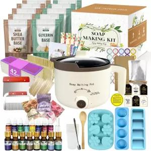 DIY 비누 녹는 냄비 천연 베이스 에센셜 8가지 염료 몰드 4가지 포장 및 초보자용 용품 키트를 위한