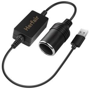 허페어 USB 레이더 감지기 대시 GPS 충전기 지원 QC 기능을 위한 남성용 12V 차량용 라이터 소켓 여성용 컨버터 케이블 어댑터 전원이 장치보다 높아야 합니다