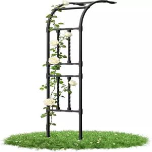 스퀘어 튜브 하프 가든 아치 트렐리스 2.0FT×7.9FT 식물 등반을 위한 메탈 블랙 야외 수목장 파티오