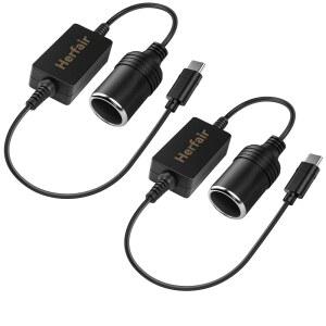 8W 이하 레이더 탐지기 대시캠 GPS USB 포트는 PD 기능 충전기에서만 작동 위한 12V 차량용 라이터 소켓 여성용 컨버터 어댑터 전원 케이블 2팩