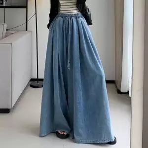 G127089_허리밴딩 여성데님팬츠 루즈핏 와이드 통바지 롱치마바지