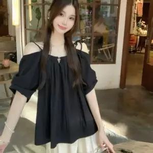 오프숄더 반팔 블라우스 LL_T203