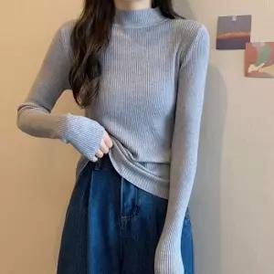 슬림핏 여자 폴라 티셔츠 반폴라 니트티 긴팔 골지 티셔츠