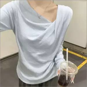 여자 4컬러 드레이프 페미닌 데일리 긴팔 이너티 셔링 티셔츠 언발