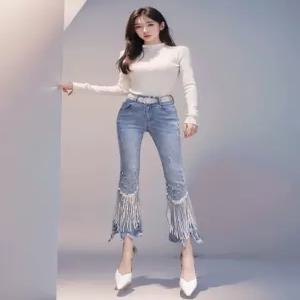 라인댄스 댄스복 반짝이 청바지 9부 공연복 나팔바지 팬츠 부츠컷 스팽글 바지 스키니진