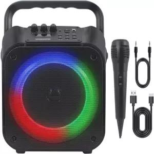 조명 블루투스 12W 출력 USB/Micro SD/Aux 입력 유선 마이크 1개 가정용/이동 중 PA 시스템 충전식 배터리