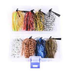 8Pcs 배스 지그 낚시, 파이크 송어 소금물 민물 낚시를 위해 위드 가드 멀티컬러 실리콘 스커트 10g 3/8온스 스피너베이트로 위드리스 수영 유인