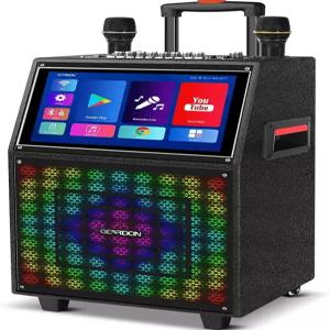 가사 표시 화면이 있는 GEARDON 노래방 기계 15인치 태블릿 블루투스 스피커 충전식 UHF 마이크 2개 최대