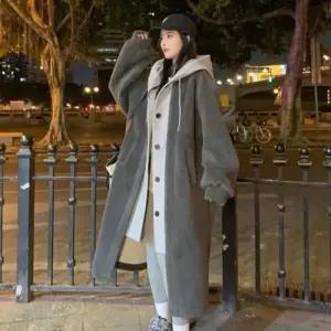 후리스롱코트 겨울 아우터 뽀글이 일체형 후드코트 롱코트 양털코트