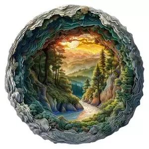 성인을 위한 나무 퍼즐 3D 시각 효과가 있는 평면 겨울 풍경 직소 숲속 강 일몰