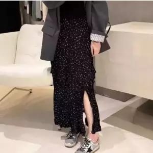 스커트 롱 블랙 여친 빈티지 프릴러플 트임 A라인 아이템 트렌디 HT1