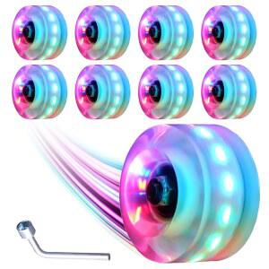 네질라프 라이트 업 롤러 스케이트 휠 8팩, 78A 경도 LED 스케이트보드 휠, 프리미엄 ABEC-9 베어링, 야외 실내 쿼드 스케이트를 위한 조명 액세서리 포함