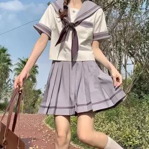 유아정장 라이트퍼플 복고 유니폼 반팔 세라복 교복세트 학생복