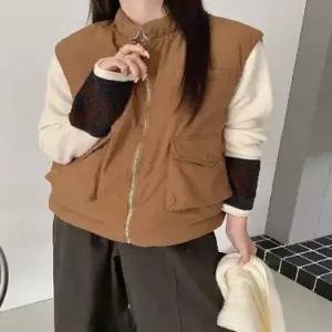 캐주얼 빈티지 여성용 하이넥 민소매 아이템 보온 트렌디 양면 다운 조끼 HT1