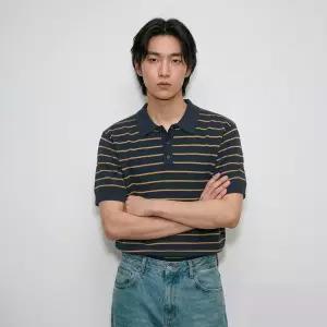 [행텐][행텐]남성 카라 넥 스트라이프 반팔 니트_275(10570-040-402-45)