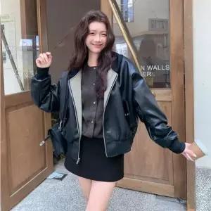 여친 가을 빈티지 블랙 PU 코트 후드 리버시블 점퍼 야구 가죽 숏 KS3