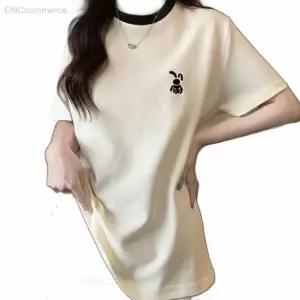 토끼자수 라운드넥 여성 롱 반팔 티셔츠 레깅스레이어드 캐릭터티 러블리룩