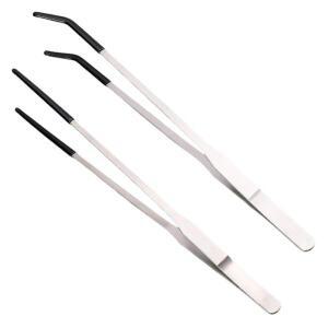 2Pcs 스테인레스 스틸 수족관 먹이 핀셋 27CM 미끄럼 방지 파충류 먹이 집게 눈부신 녹 방지 수족관 클립