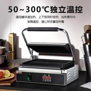220V 전문가용 전기 파니니 프레스 그릴 (스테이크 샌드위치용, 풀 그루브 히팅 플레이트, 상업용, CS)