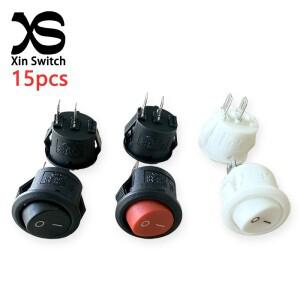 15PCS KCD11 소형 원형 로커 스위치 15mm 구멍 개방형 검정/흰색/빨간색 2핀 3A 250V AC/6A AC 스냅인 전원