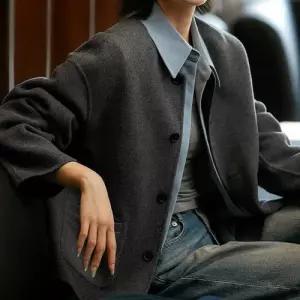 모직 울 가을 여성 코트 양면으로 캐시미어 라운드 쇼트 상의 CH3