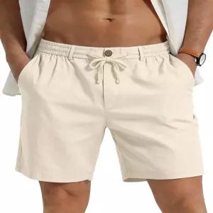 플레판 남성 캐주얼 린넨 반바지 - 7인치 탄력 허리 드로스트링 여름 해변 휴가 쇼트