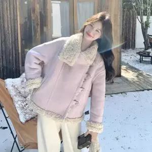 엘럽 여자 니트 연보라 코트 램스울 일체형 퍼 모피 원템1
