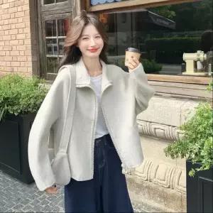 엘럽 베이지 울 여자 코트 더블 모피 프렌치 쇼트 원템1