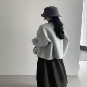 엘럽 여성 울 오피스룩 모피 코트 양면 가방 라운드넥 부드러운 원템1