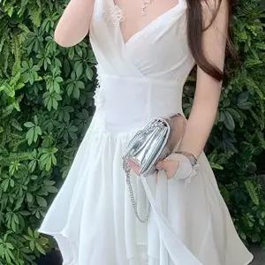 여성용 원피스 치마 여름 쉬폰원피스 시폰 쉬폰 입체 자수 플라워 리본 에 적합한 섹시한 admr2