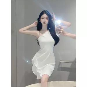 원피스 여자 여름 시폰 힙이 프릴 쉬폰 쉬폰원피스 드레스 언밸런스 숄더 admr2