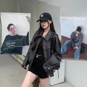 가을 빈티지 봄 여자 코트 가죽 재킷 세무 쇼트 admr3