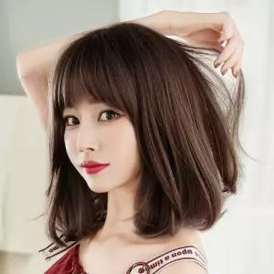 엘라C컬펌중단발통가발(내추럴브라운)여자가발 인조모가발