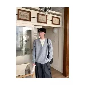 엘럽 남성용 브이넥 니트 페이크 투피스 가을 풀오버 이너 코트 박템3