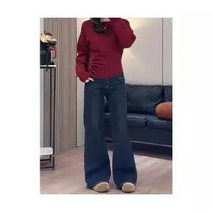 몰도 여자 와이드 청바지 빈티지 트렌드 나팔바지 하이웨스트 슬림핏 기모 캐주얼 바지 젠1