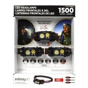 인피니티 X1 충전식 LED 최대 모드 30시간 1500루멘 런타임 3팩 램프 6가지